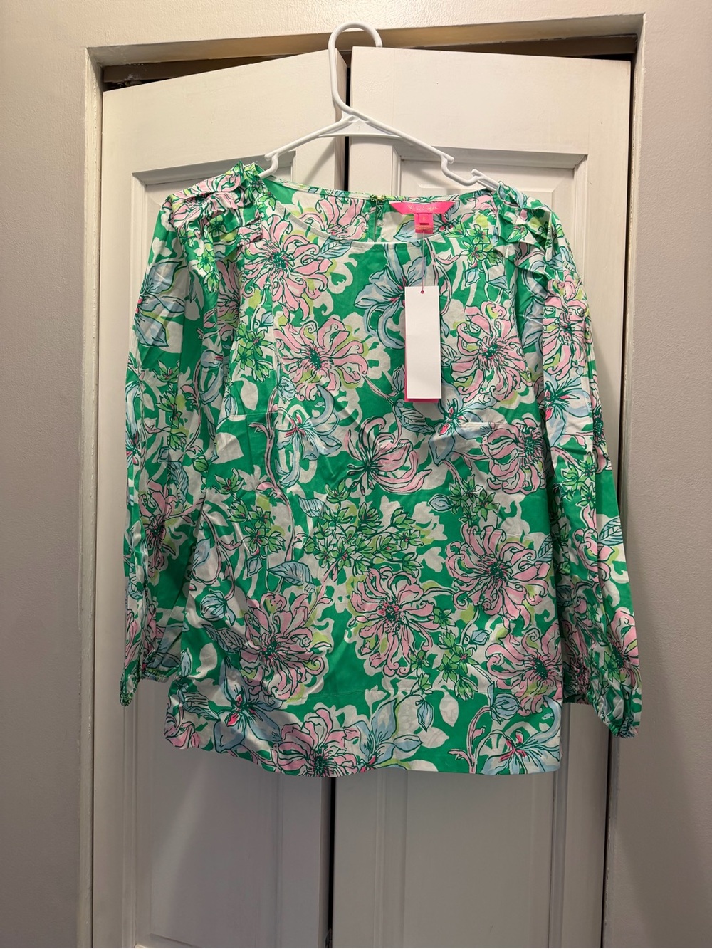 NWT LILLY PULITZER BARBARA 3/4 SLEEVE COTTON TOP SIZE 6 SPEARMINT BLOSSOM VIEWS
